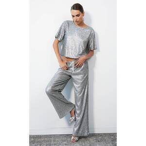 NEW BOBI wide leg casual waistband pant in gunmetal